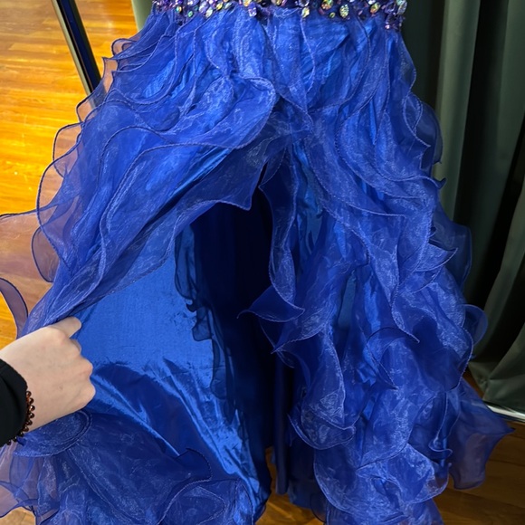 Indigo Strapless Sequin and Ruffle prom Gown - Picture 5 of 7